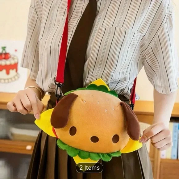 Cute Burger Pochaco Dog Plush Crossbody Bag - Picture 2 of 3